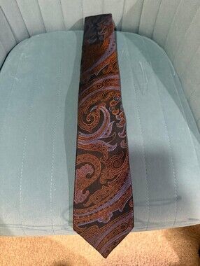 Ike Behar Brown Paisley Tie with Copper and Lavender Accents